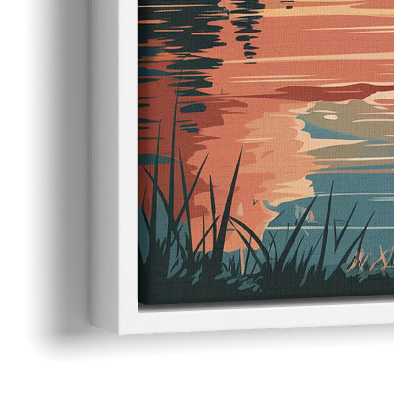Burlington Sunset Reflections - Close-Up White Frame Canvas