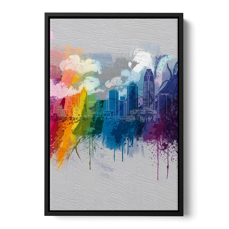Charlotte Skyline Abstract Design - Black Frame Canvas