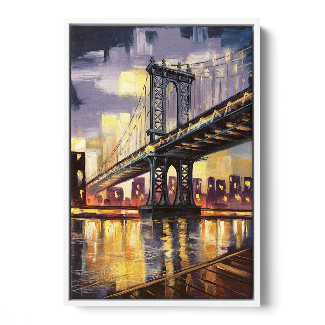 New York City Iconic Bridges - White Frame Canvas