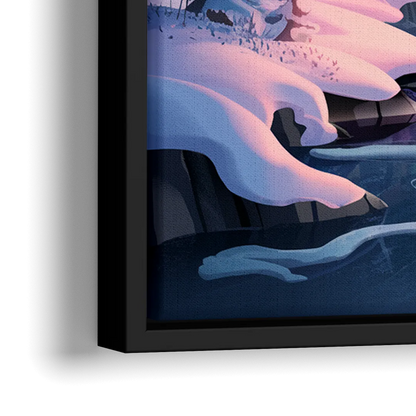 Aurora Snowy Peaks - Close-Up Black Frame Canvas