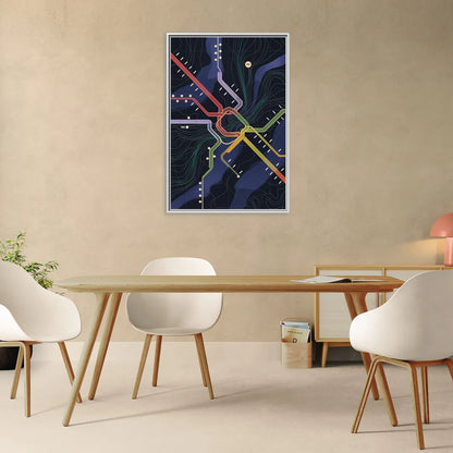 New York City Subway Map - Living Room White Frame Canvas