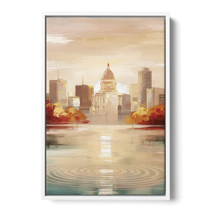 Madison Sunrise Over Downtown - White Frame Canvas