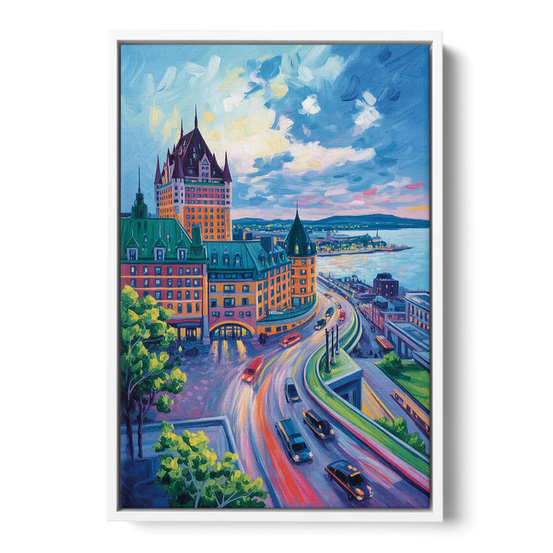 Quebec City Tower View - White Frame Canvas