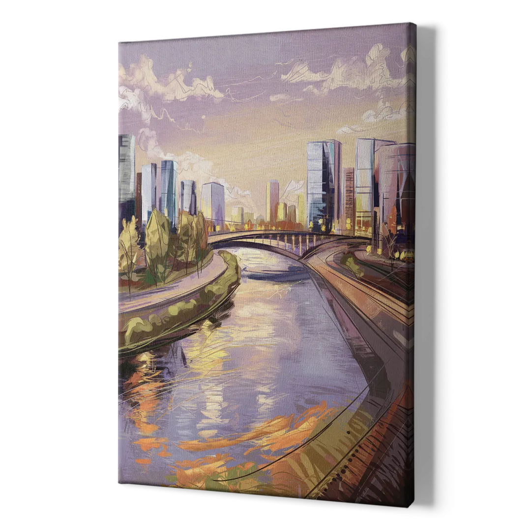 Riverside Urban Landscape - Canvas Print Art Sides