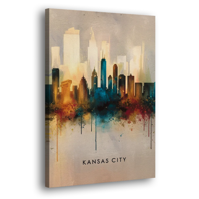 Kansas City Artistic Skyline - Canvas Print Art Sides