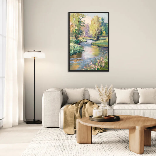 Riverside Artistic Riverfront - Living Room Black Frame Canvas