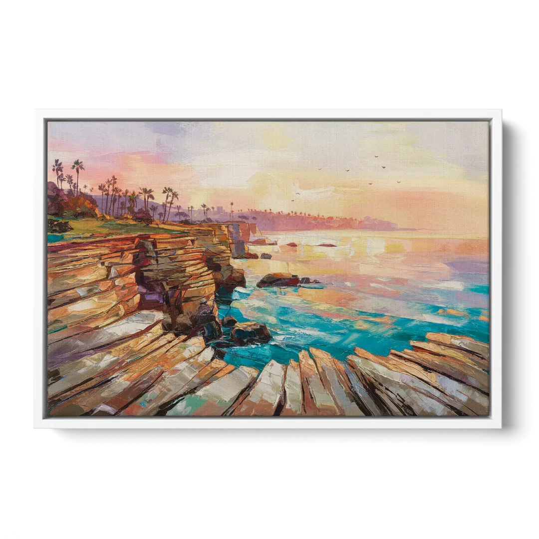 San Diego Coastal Cliffs - White Frame Canvas