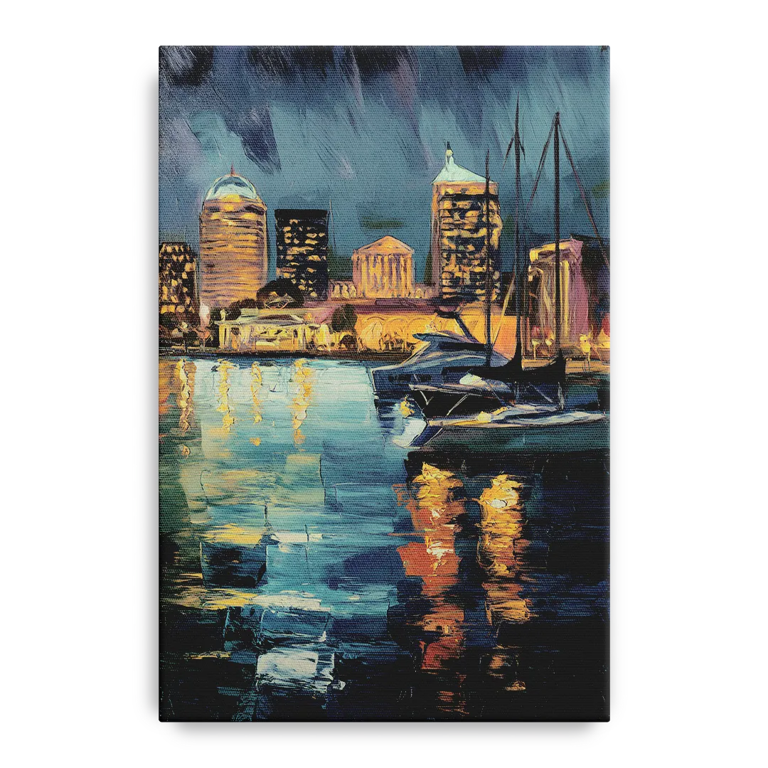 Baltimore Harbor Nightscape - Canvas Wall Art