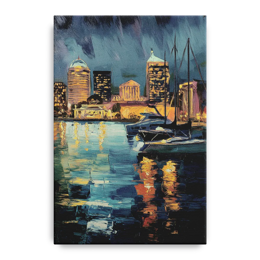 Baltimore Harbor Nightscape - Canvas Wall Art