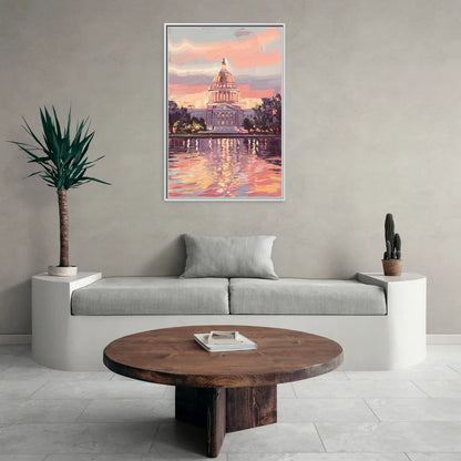 Madison Sunset Over Capitol - Living Room White Frame Canvas