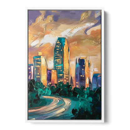 Raleigh Contemporary Cityscape - White Frame Canvas