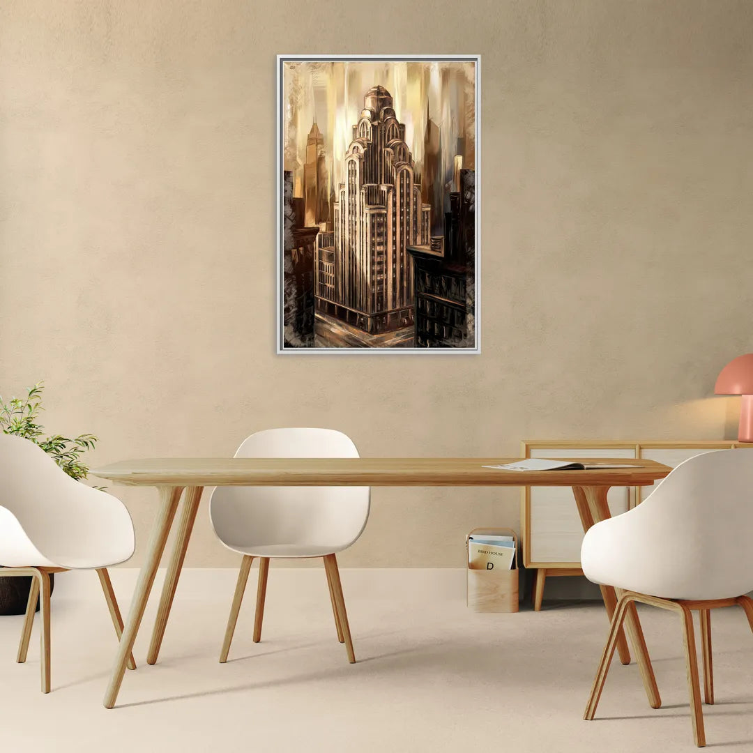 New York City Historic Architecture - Living Room White Frame Canvas