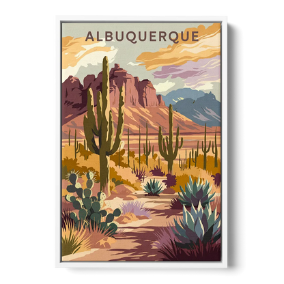Albuquerque Desert Landscape - White Frame Canvas