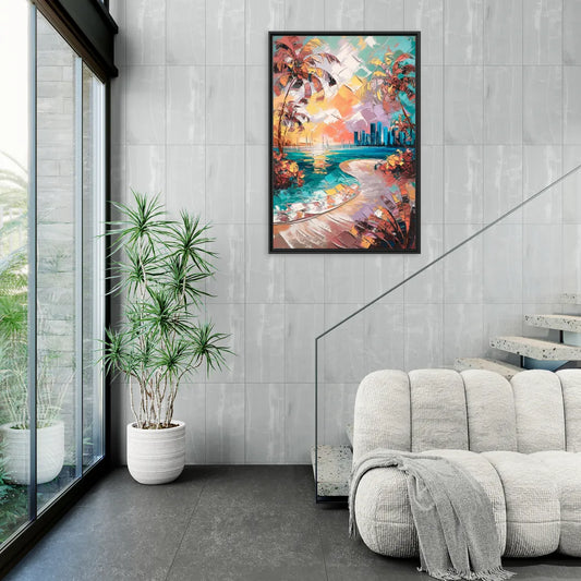 Miami Tropical Paradise - Living Room Black Frame Canvas