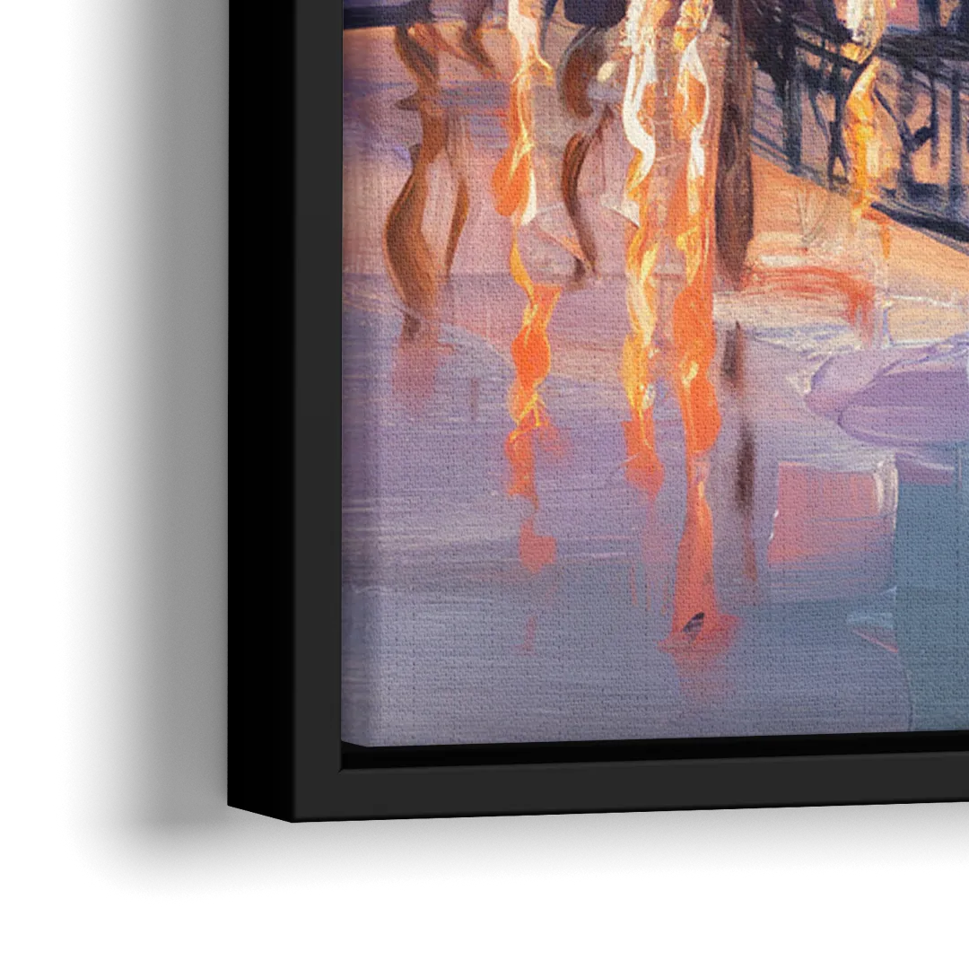 Portland Cityscape At Dusk - Close-Up Black Frame Canvas