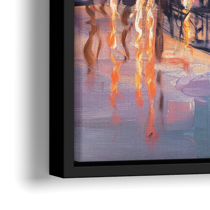 Portland Cityscape At Dusk - Close-Up Black Frame Canvas
