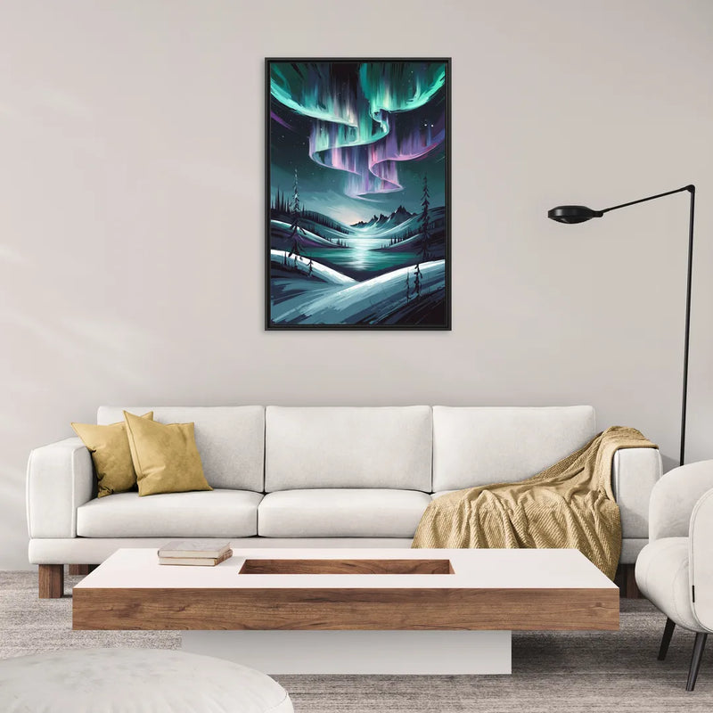 Aurora Skyline Glow - Living Room Black Frame Canvas