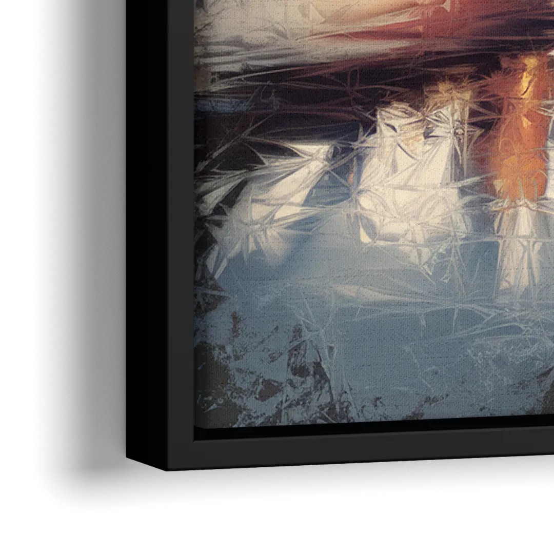 Cincinnati Skyline with River Reflection - Close-Up Black Frame Canvas