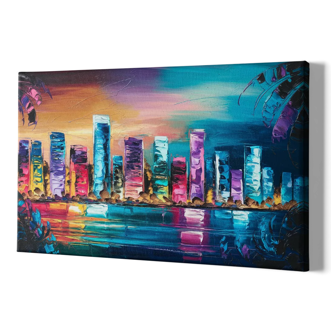 Miami Skyline Reflection - Canvas Print Art Sides