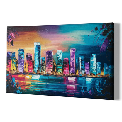Miami Skyline Reflection - Canvas Print Art Sides