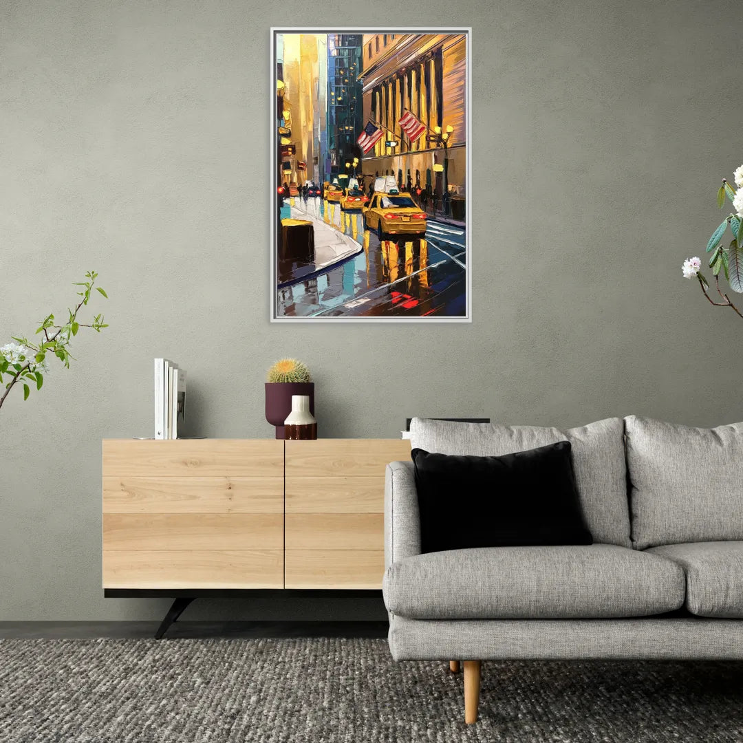 New York City Wall Street Vibes Flags - Living Room White Frame Canvas