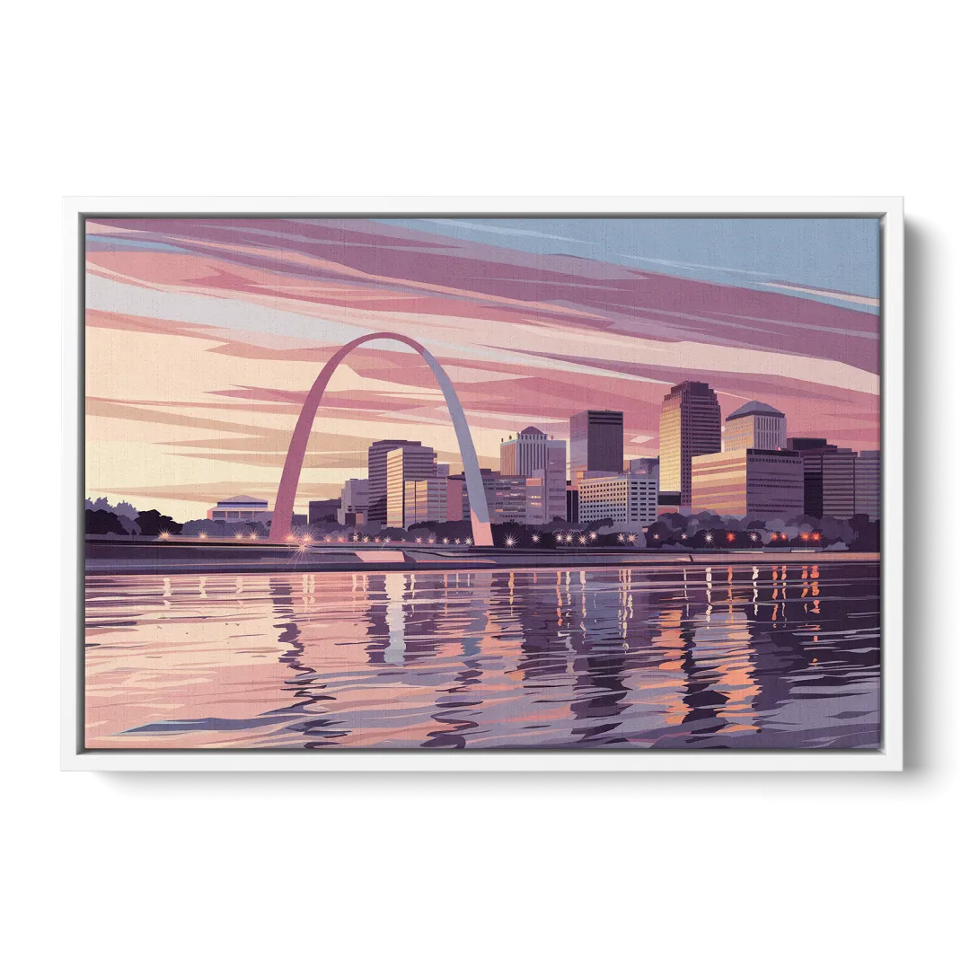 St. Louis Riverfront Panorama - White Frame Canvas