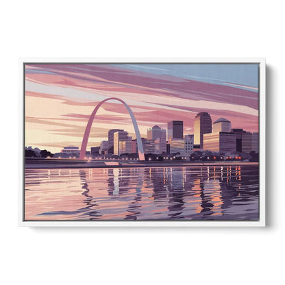 St. Louis Riverfront Panorama - White Frame Canvas