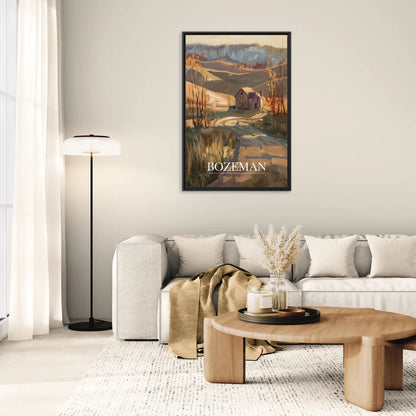 Bozeman Rustic Landscape - Living Room Black Frame Canvas