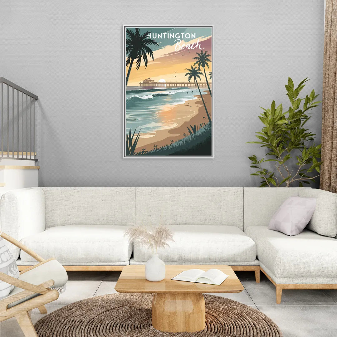 Huntington Beach Pacific Coast - Living Room White Frame Canvas