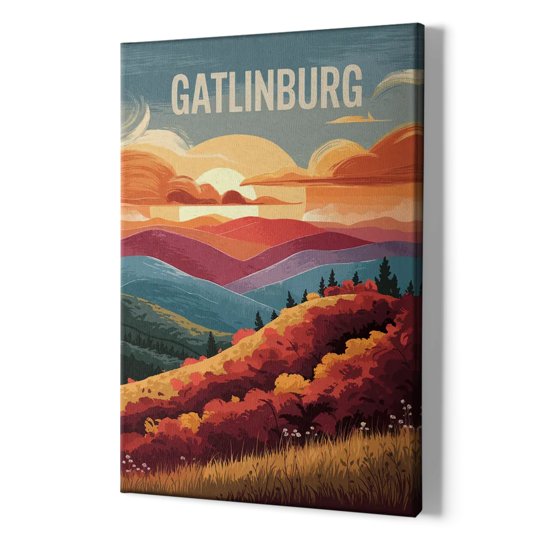 Gatlinburg Sunset Over Hills - Canvas Print Art Sides