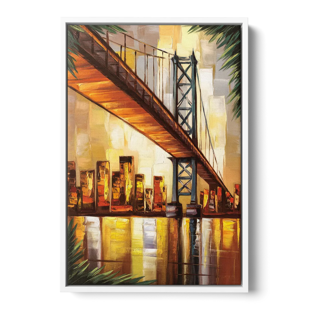 George Washington Bridge Scenic - White Frame Canvas