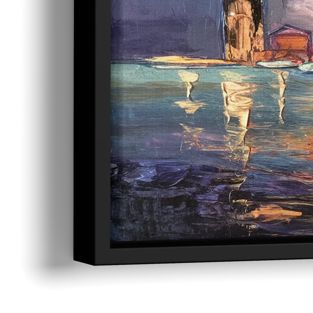 Detroit Skyline And Stars - Close-Up Black Frame Canvas