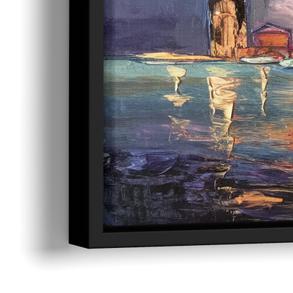 Detroit Skyline And Stars - Close-Up Black Frame Canvas