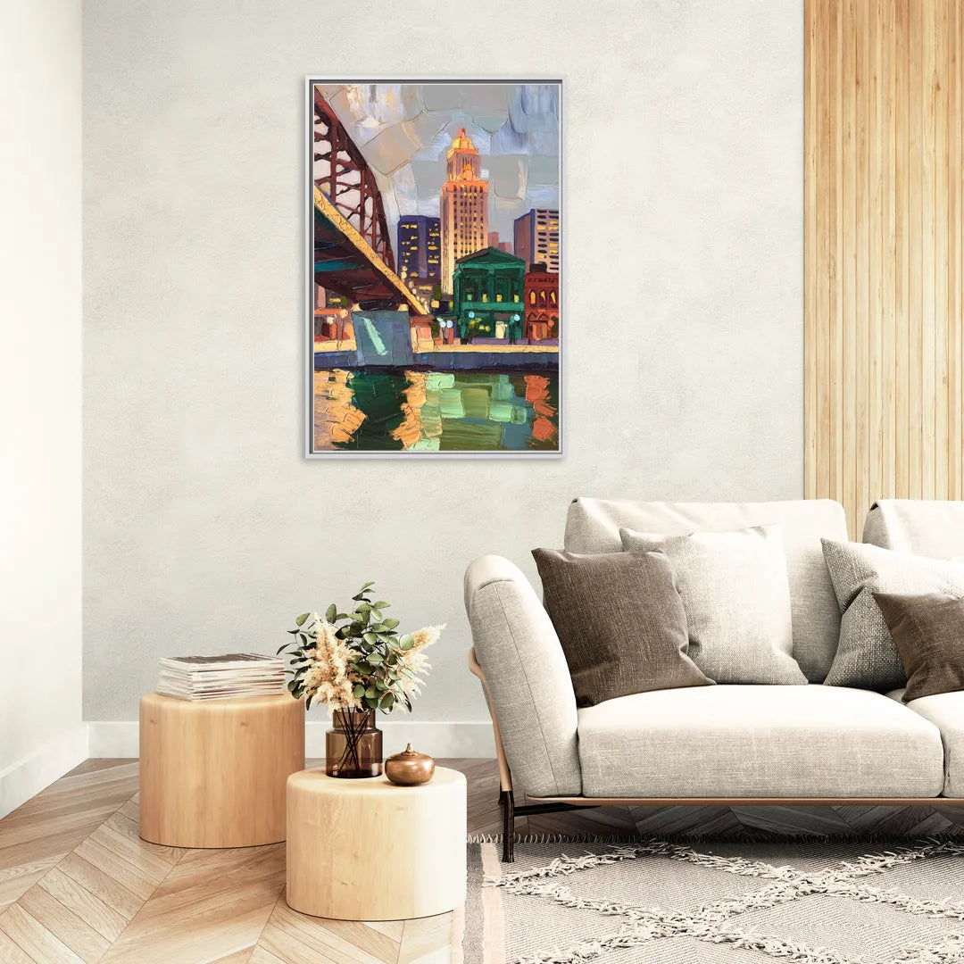 Omaha Historic Landmarks - Living Room White Frame Canvas