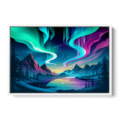 Aurora Starry Night - White Frame Canvas