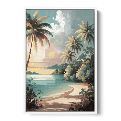 Key West Palm Tree Serenity - White Frame Canvas
