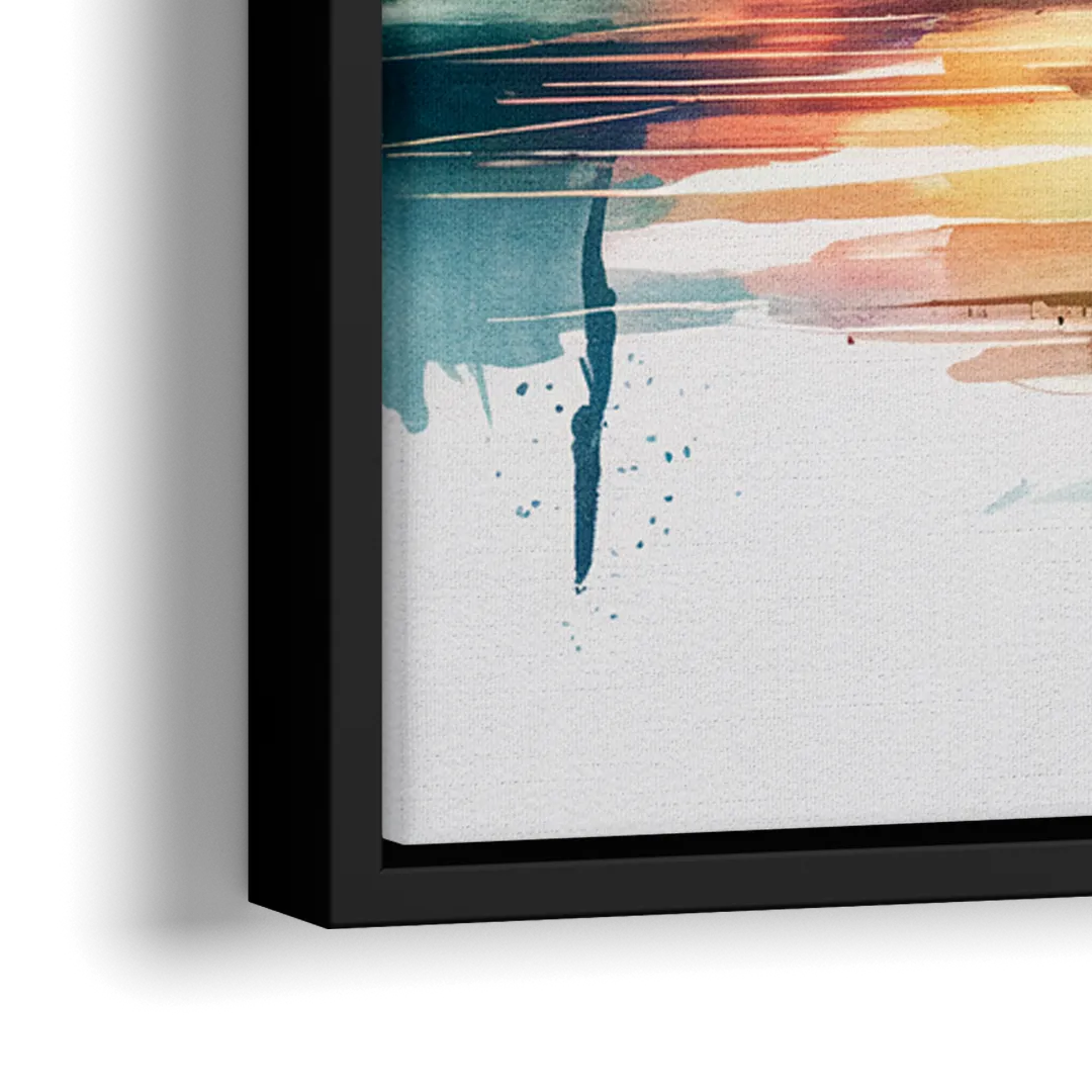 New York City Skyline in Watercolor Hudson - Close-Up Black Frame Canvas