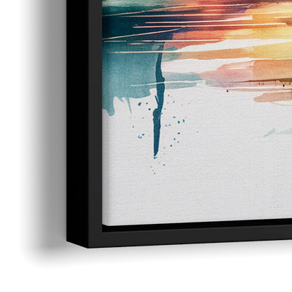 New York City Skyline in Watercolor Hudson - Close-Up Black Frame Canvas