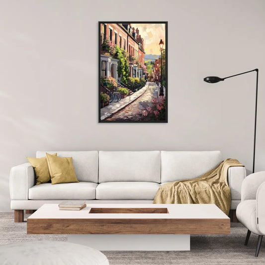 Rochester Cobblestone Streets - Living Room Black Frame Canvas