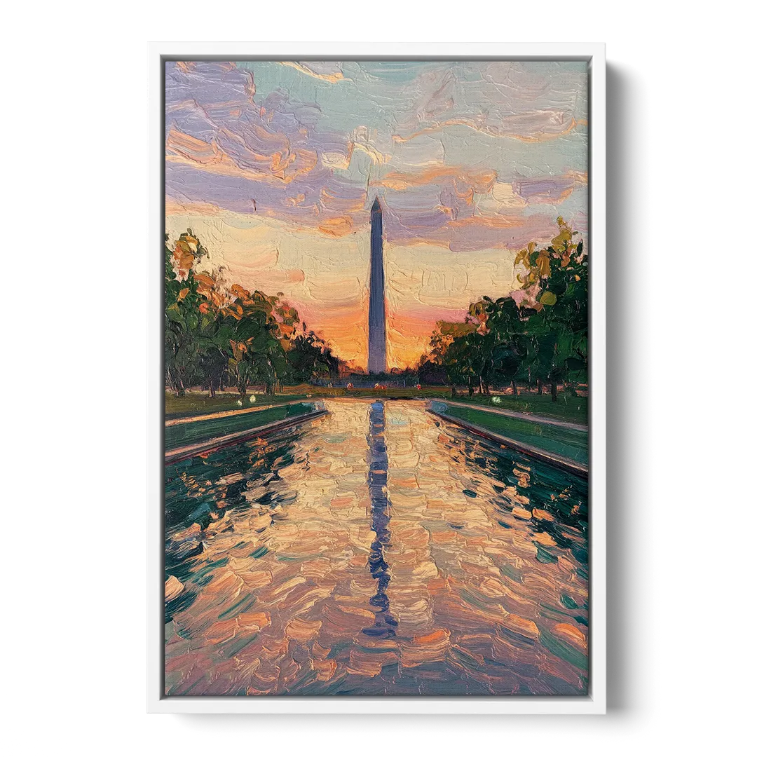 Washington Monument Reflection - White Frame Canvas