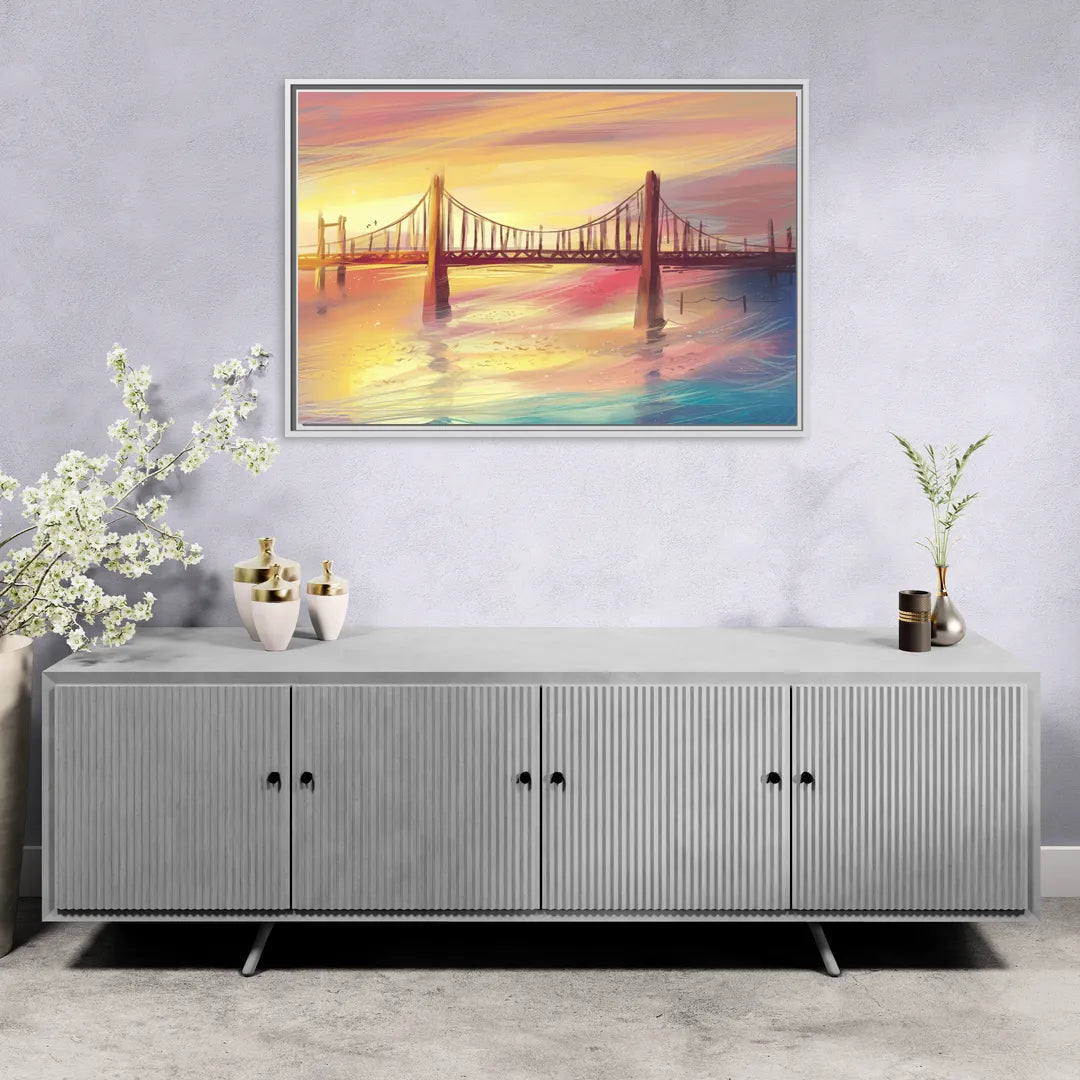 Chesapeake Bay Bridge Reflections - Living Room White Frame Canvas