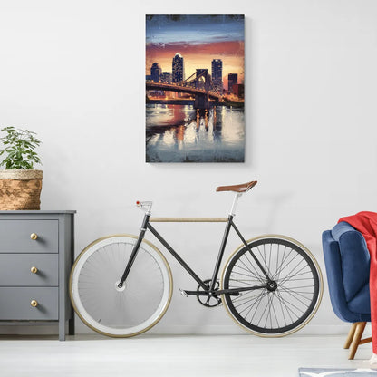 Cincinnati Skyline with River Reflection - Canvas Wall Art Living Room