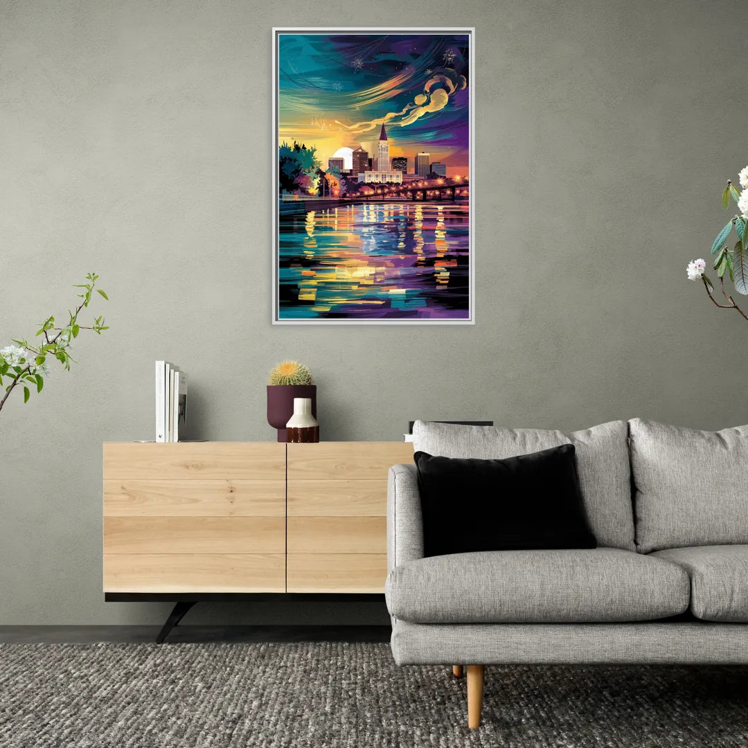 New Orleans Cityscape Reflections - Living Room White Frame Canvas