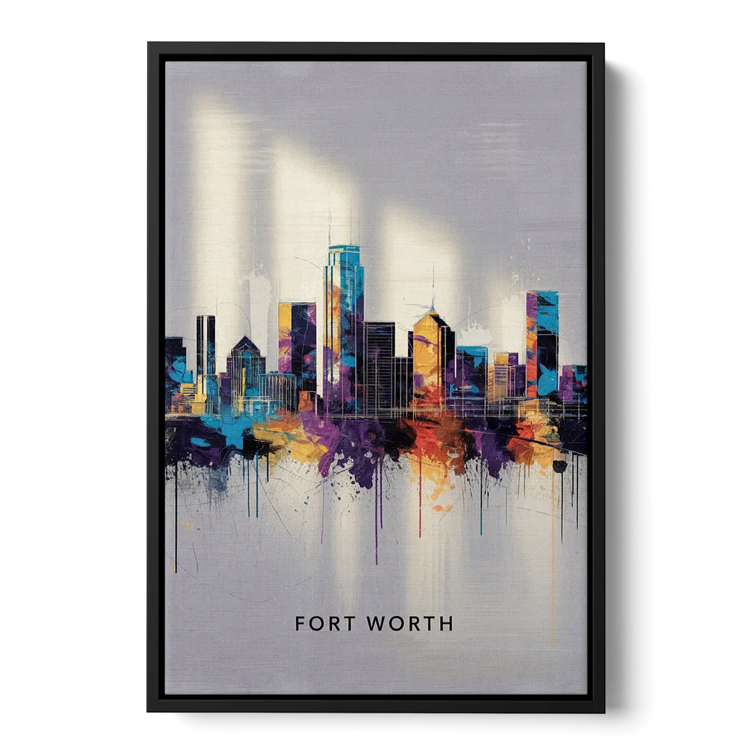 Fort Worth Downtown Skyline - Black Frame Canvas