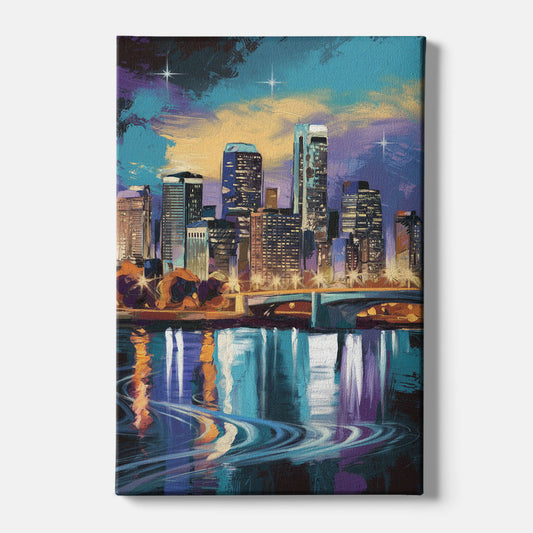 Minneapolis Urban Skyline Reflection - Canvas Wall Art