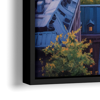 Montreal Rooftop View - Close-Up Black Frame Canvas