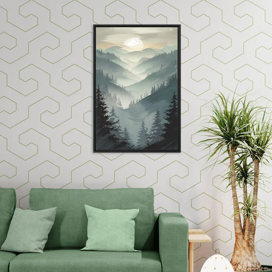 Sitka Misty Mountains - Living Room Black Frame Canvas