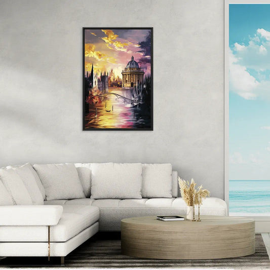 Oxford Cityscape Sunset - Living Room Black Frame Canvas