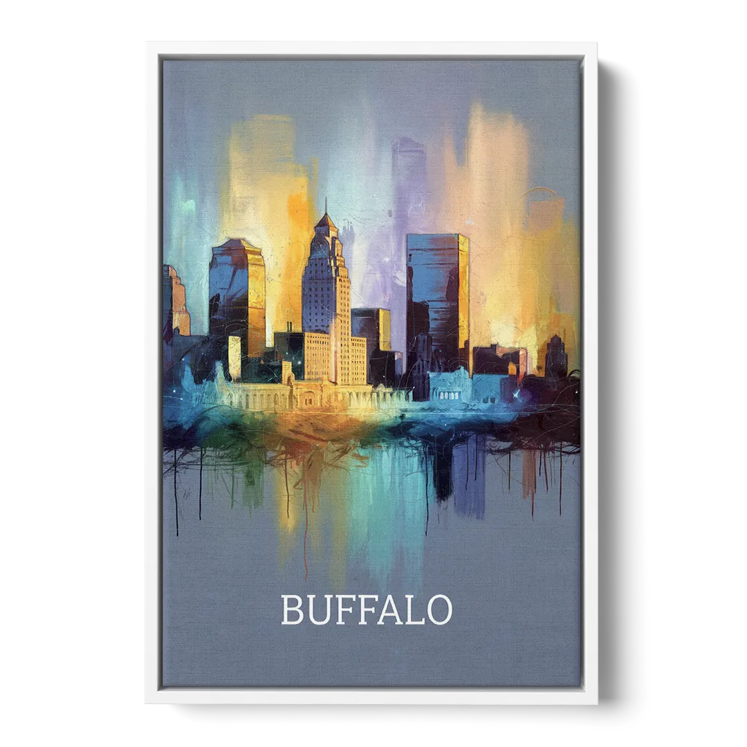 Buffalo Architectural Charm - White Frame Canvas