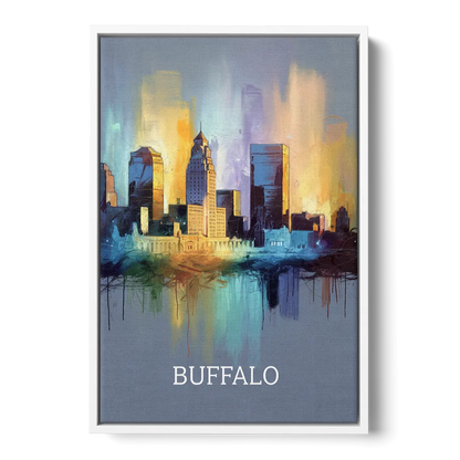 Buffalo Architectural Charm - White Frame Canvas